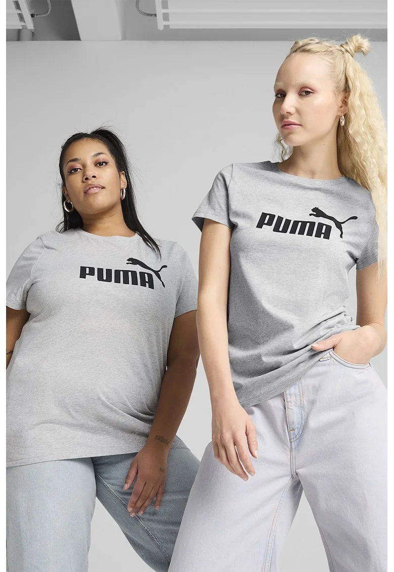 Tricou cu imprimeu logo, Negru/Gri melange