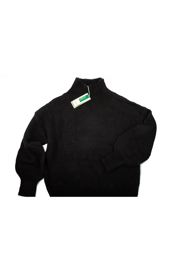 Pulover dama  negru, clasic, din acril, poliamida si mohair