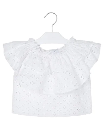 Tricou copii,  alb, bumbac, broderie, maneca scurta