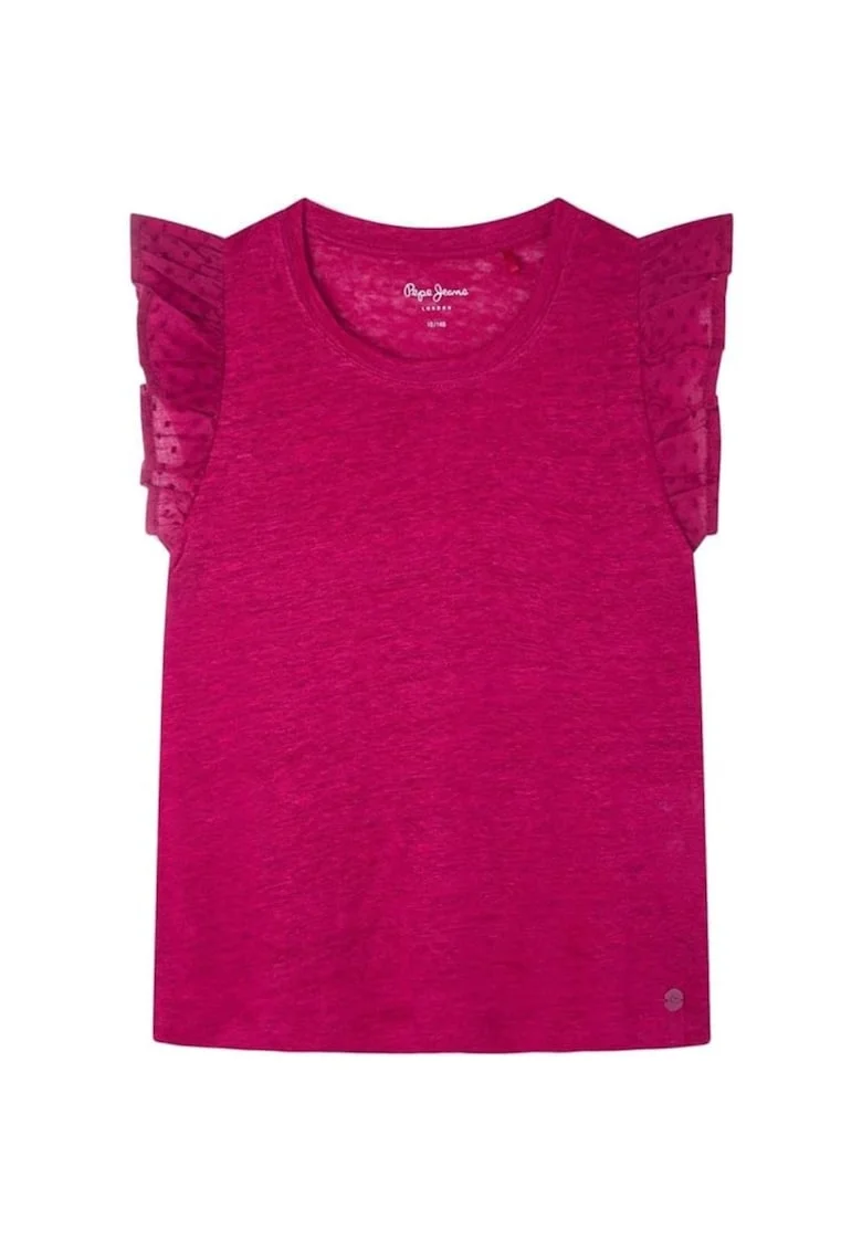 Tricou din in cu maneci cu volane,