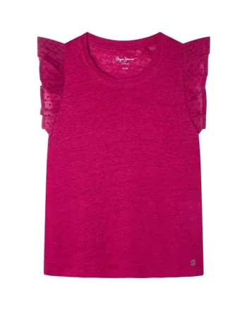 Tricou din in cu maneci cu volane,