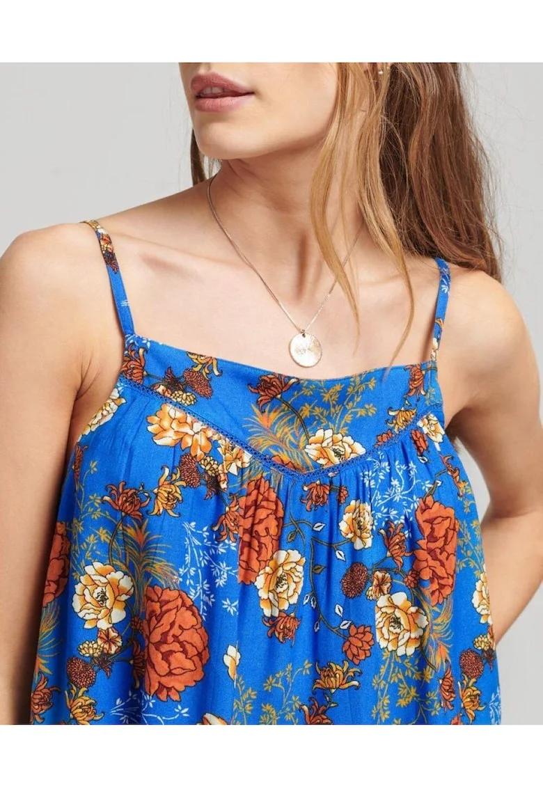 SuperDry, Top lejer cu bretele subtiri si model floral,