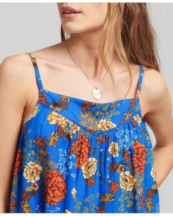 SuperDry, Top lejer cu bretele subtiri si model floral,