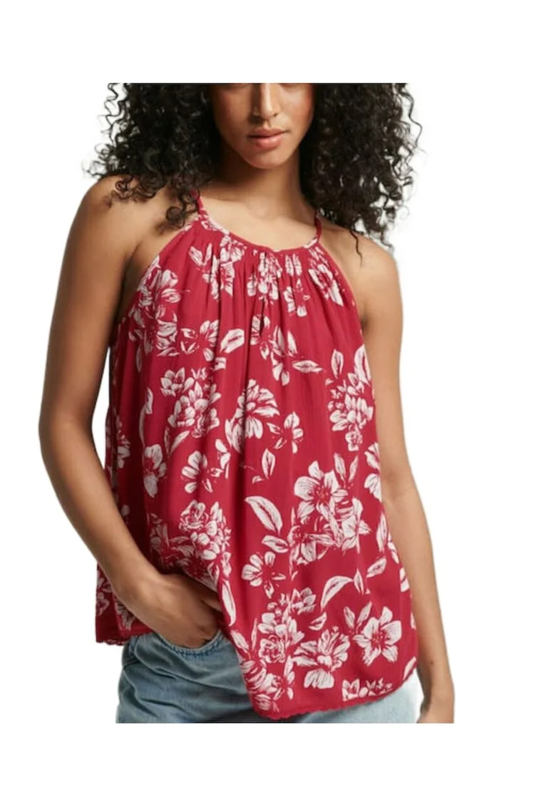 Maiou dama Superdry Vintage Beach Cami Top, viscoza, Rosu