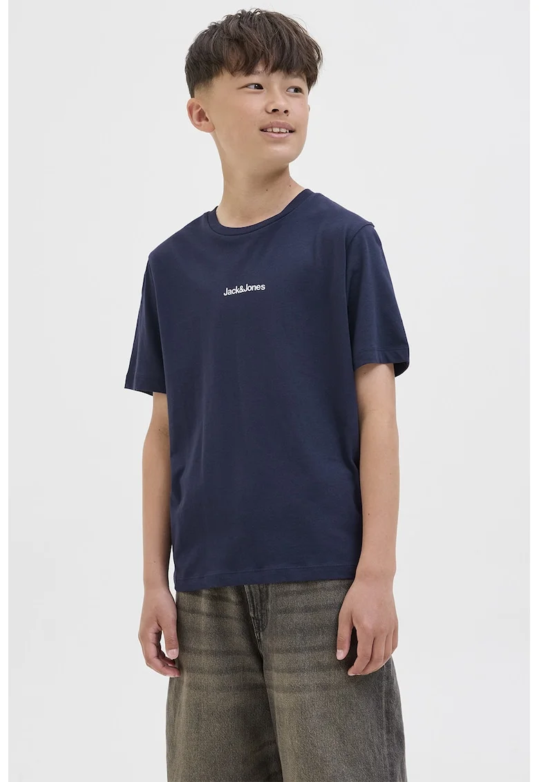 Tricou de bumbac cu imprimeu logo, Portocaliu/Albastru inchis