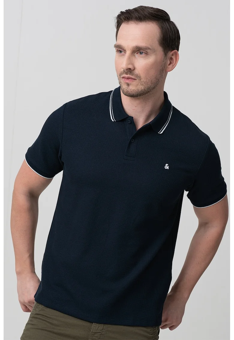 Tricou polo din amestec de bumbac organic, Bleumarin