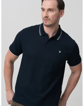 Tricou polo din amestec de bumbac organic, Bleumarin