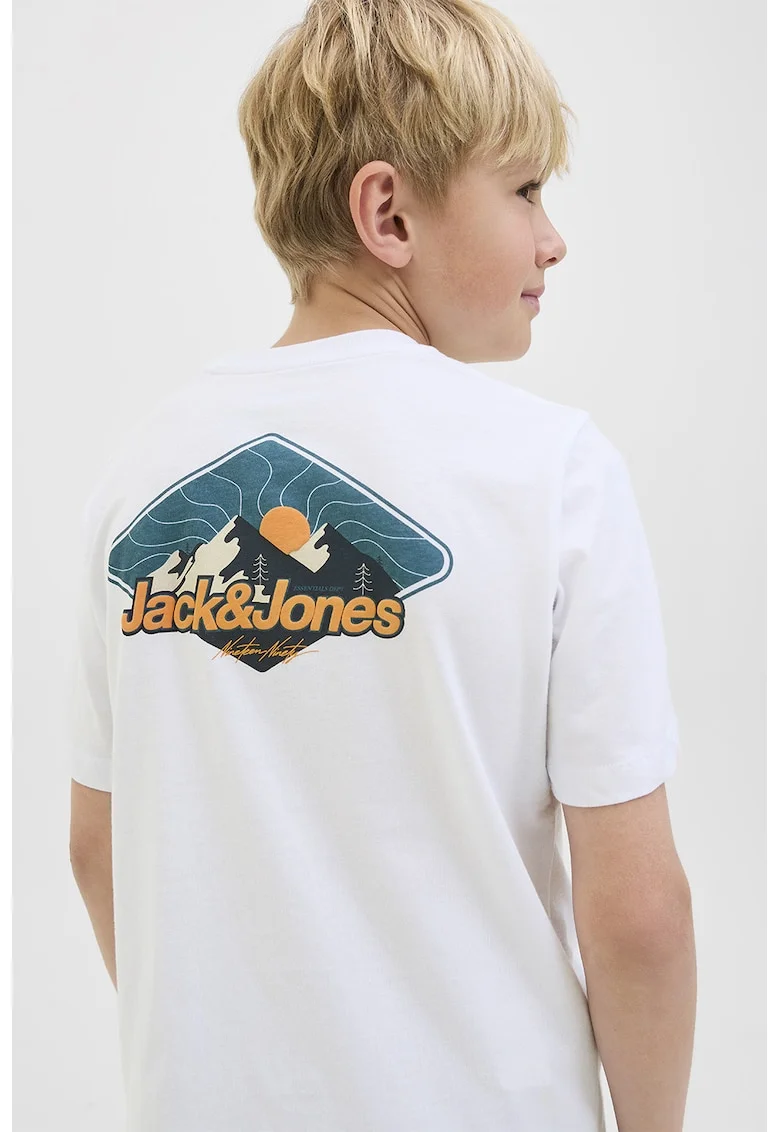 Tricou de bumbac cu imprimeu logo, Albastru inchis/Portocaliu pal/Alb optic
