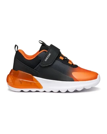 Pantofi sport cu logo si velcro, Negru/Portocaliu mandarina