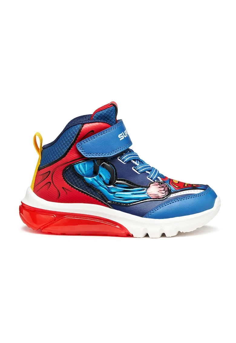 Pantofi sport cu LED-uri si imprimeu Superman, Rosu/Albastru royal