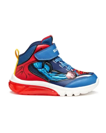 Pantofi sport cu LED-uri si imprimeu Superman, Rosu/Albastru royal