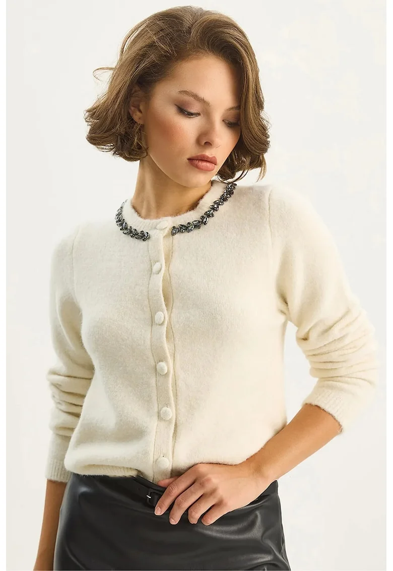Cardigan dama,  Crem, Tricot,