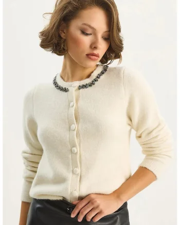 Cardigan dama,  Crem, Tricot,