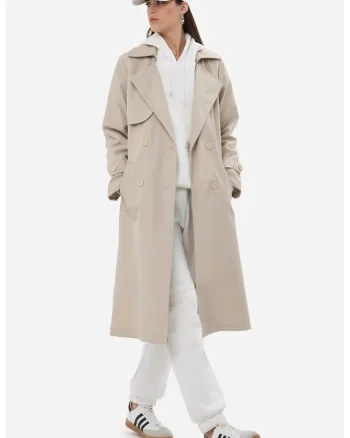 Palton dama,  trench cu curea, elegant, bej, poliester