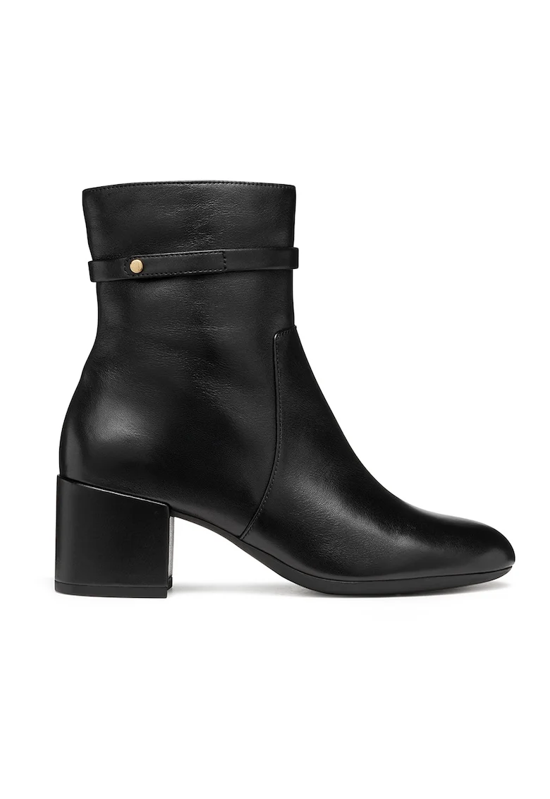 Botine de piele cu toc masiv, Negru