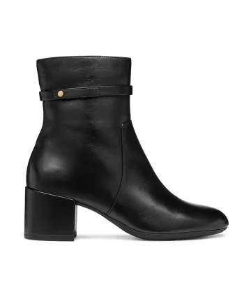 Botine de piele cu toc masiv, Negru