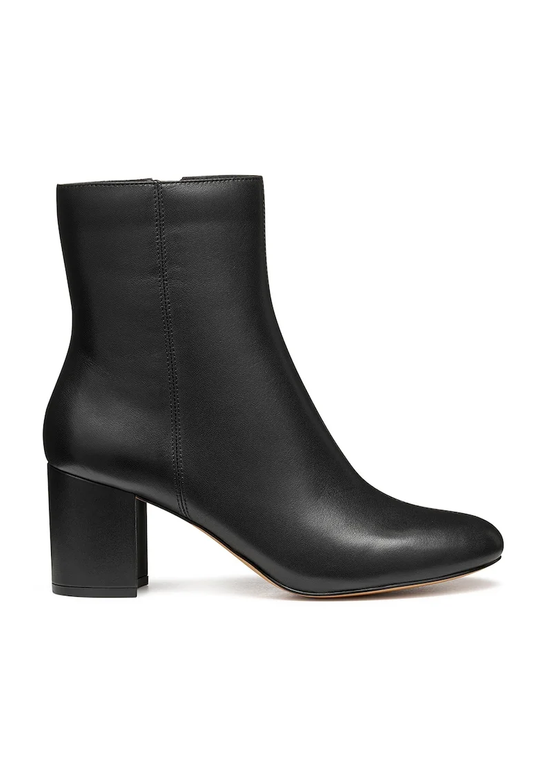Botine de piele cu toc masiv, Negru
