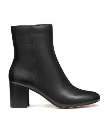 Botine de piele cu toc masiv, Negru