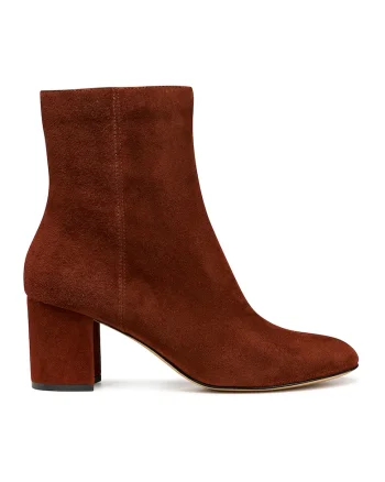 Botine de piele intoarsa cu toc masiv, Maro cognac