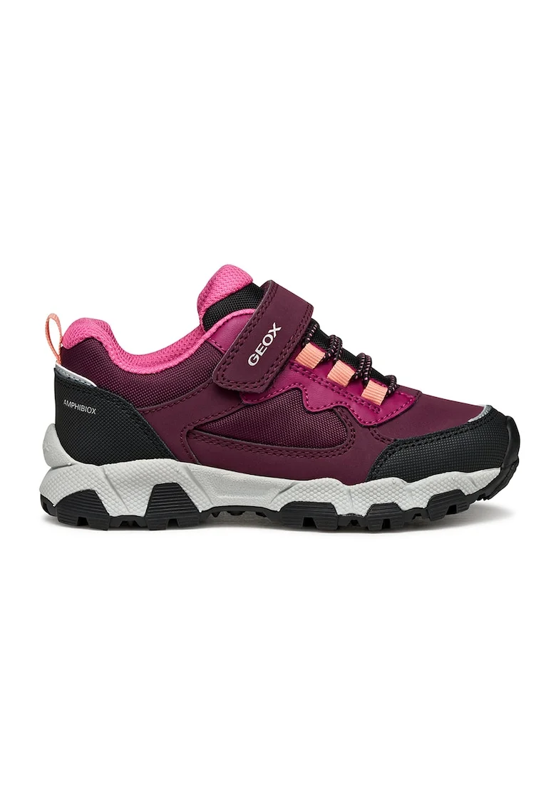 Pantofi sport din material sintetic si textil cu velcro, Negru/Violet tyrian