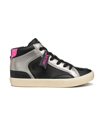 Pantofi sport de piele ecologica cu fermoar, Negru/Roz/Argintiu