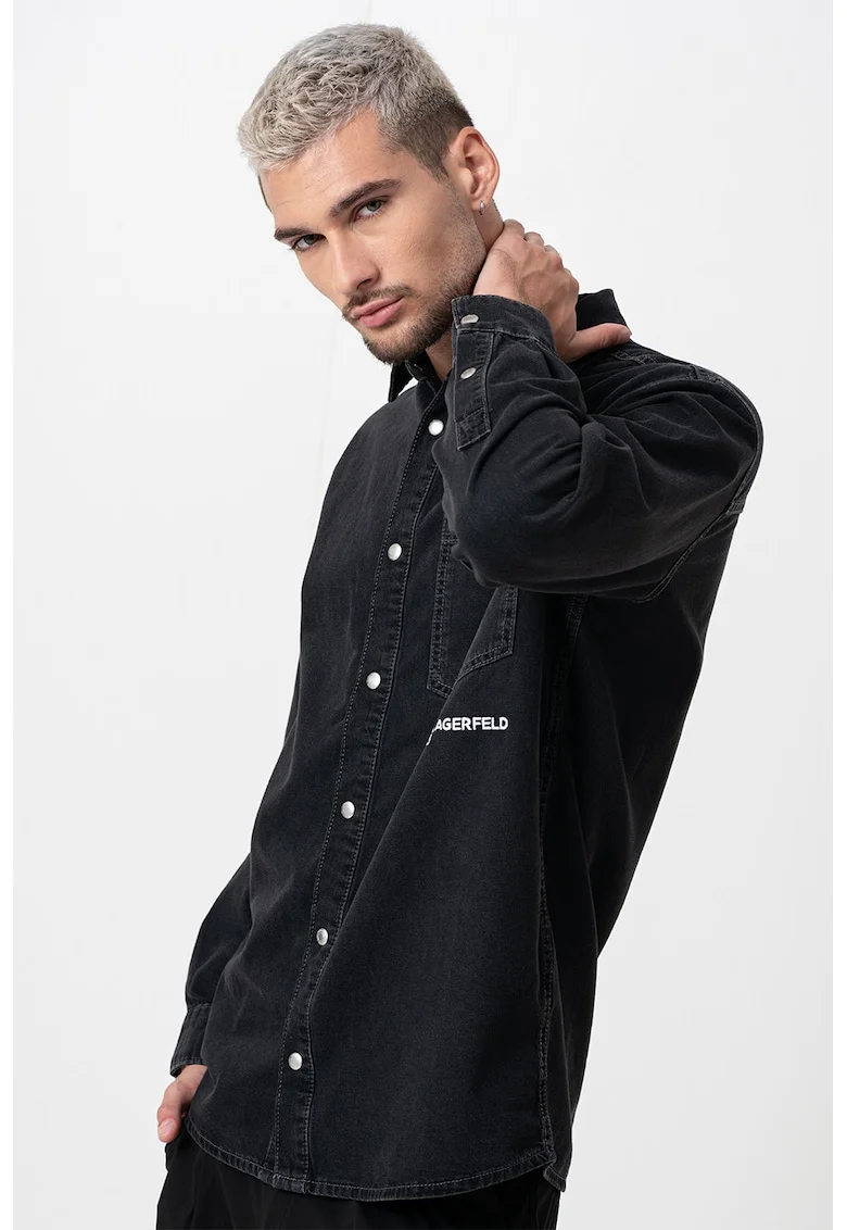 Camasa din denim cu logo, Negru