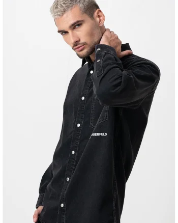 Camasa din denim cu logo, Negru
