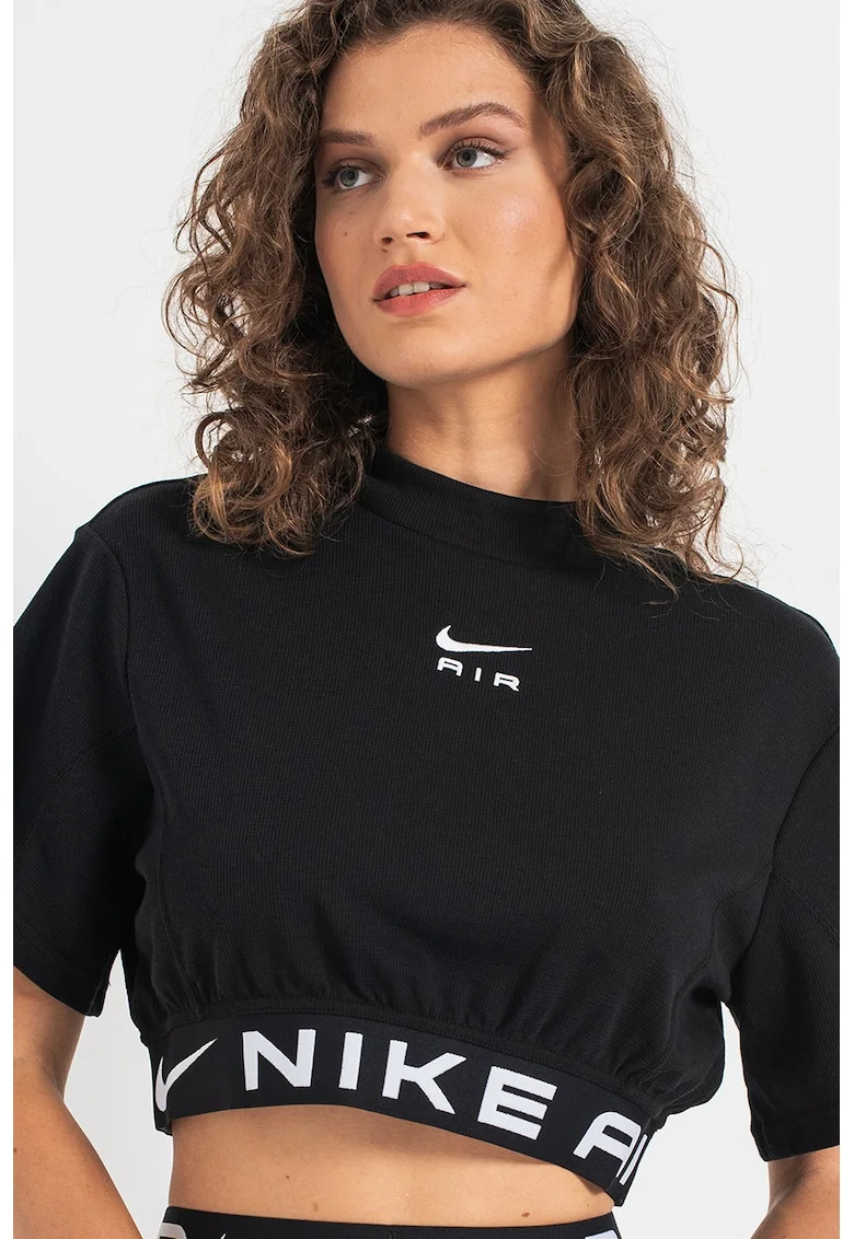 Tricou crop lejer cu logo, Negru