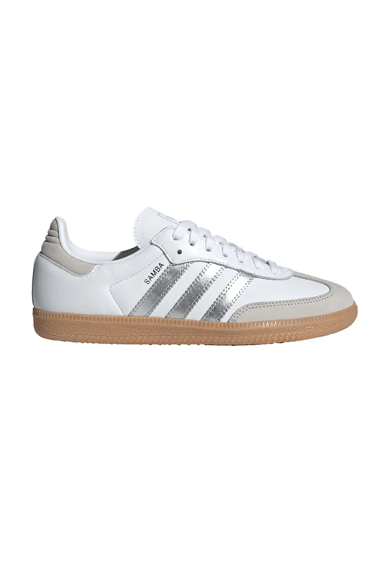 Pantofi sport din piele cu garntiuri din piele intoarsa Samba OG, Alb/Argintiu