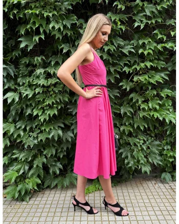 Rochie din bumbac cu croiala in A, Fucsia
