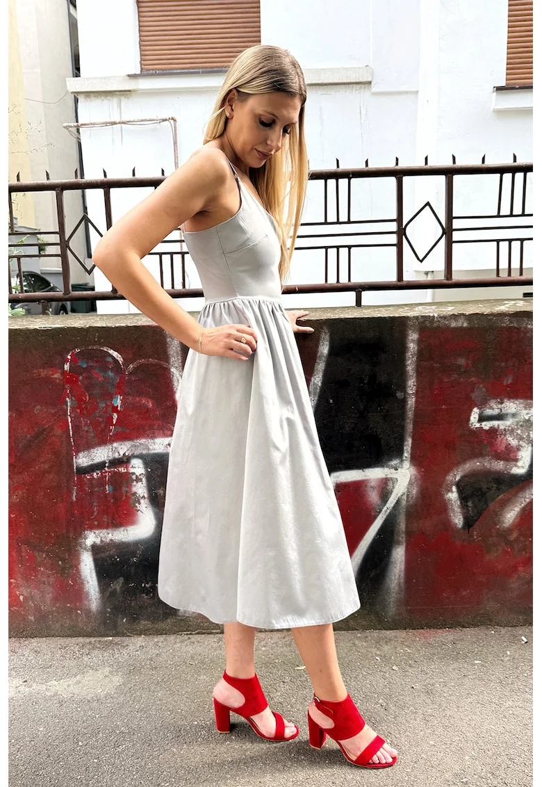 Rochie midi cu buzunare laterale, Gri deschis