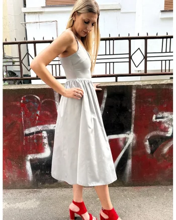 Rochie midi cu buzunare laterale, Gri deschis