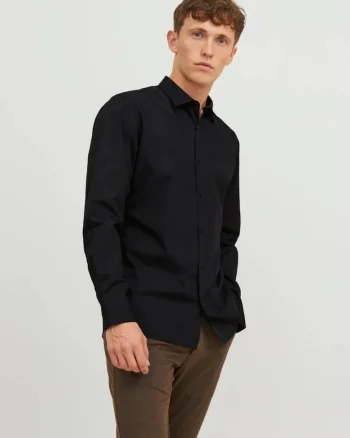 Camasa barbati, din amestec de bumbac, Slim Fit, Negru