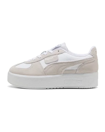 Pantofi sport flatform din piele intoarsa si piele Palermo Elevata, Alb/Maro taupe deschis