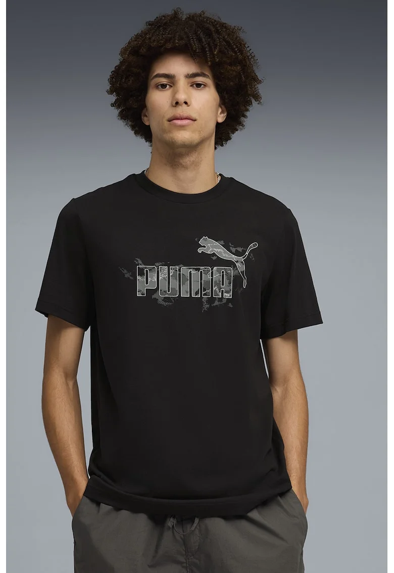 Tricou de bumbac cu imprimeu logo, Negru