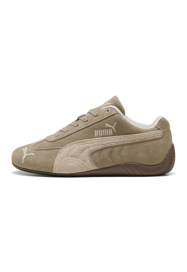 Pantofi sport Speedcat Elevated din piele intoarsa cu logo brodat, Alb fildes/Maro nisip