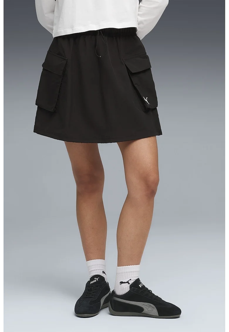 Fusta mini cu buzunare Essentials, Negru