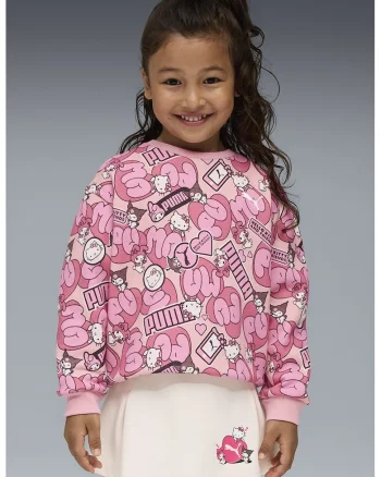 Bluza de trening cu model Hello Kitty si logo, Alb/Negru/Roz