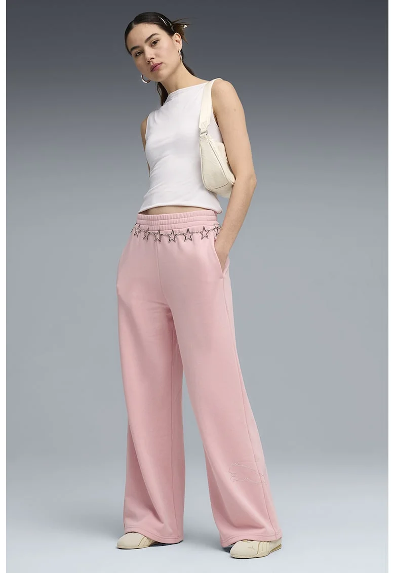 Pantaloni de trening cu logo cu strasuri Bedazzled, Roz deschis