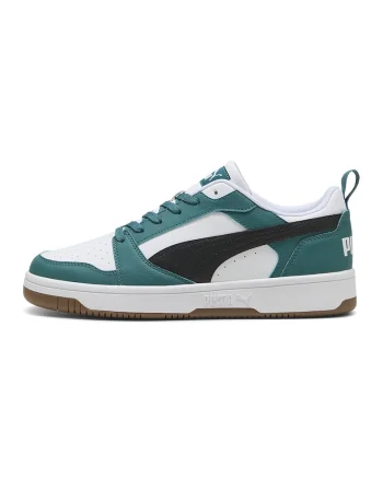 Pantofi sport unisex Rebound v6 din piele ecologica, Alb/Negru/Albastru teal