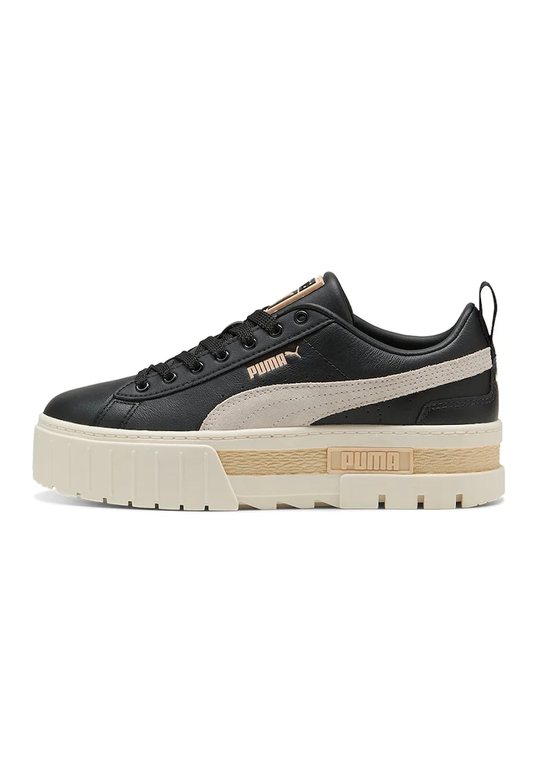 Pantofi sport flatform cu insertii din piele intoarsa Mayze, Negru/Maro taupe deschis