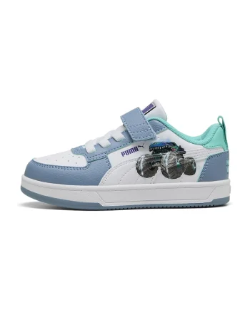 Pantofi sport Caven 2.0 Hot Wheels de piele ecologica cu imprimeu Mega Wrex, Alb/Albastru pastel