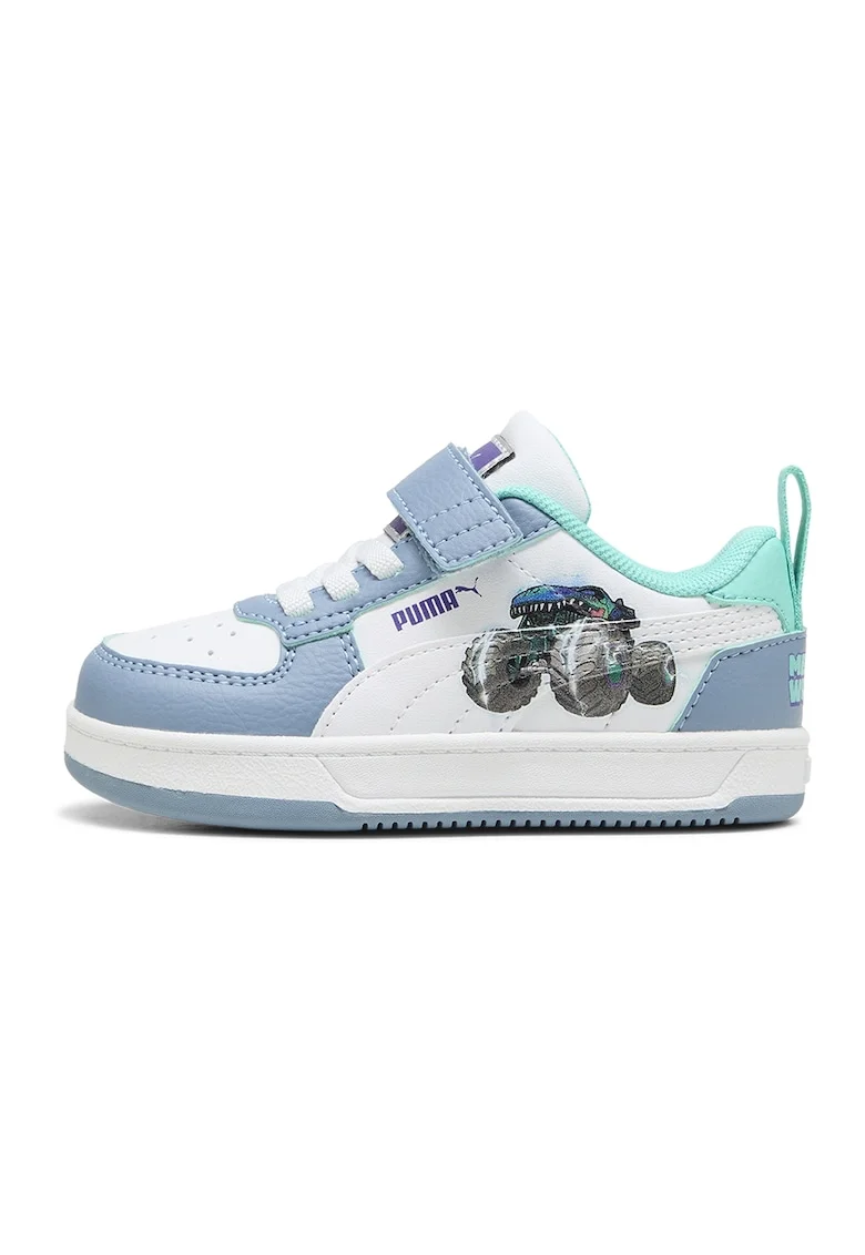 Pantofi sport Caven 2.0 Hot Wheels de piele ecologica cu imprimeu Monster Trucks, Alb/Albastru pastel