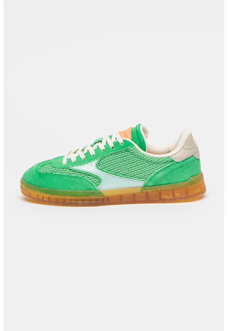 Pantofi sport low-cut wedge cu garnituri din piele intoarsa, Verde/Albastru deschis