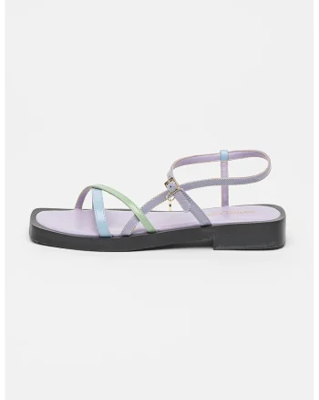 Sandale flatform din piele cu toc patrat, Lila/Verde deschis
