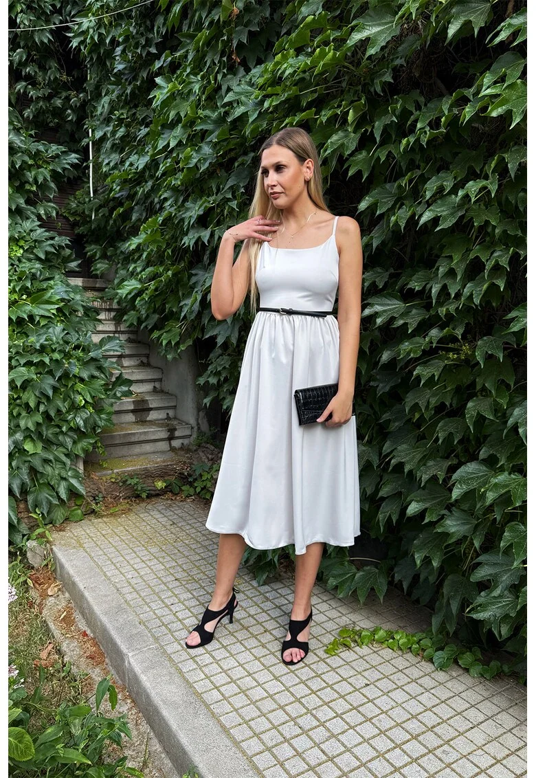 Rochie cu croiala in A si bretele inguste ajustabile, Albastru glaciar