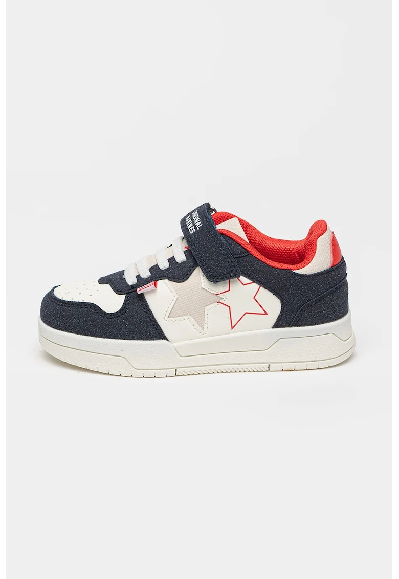 Pantofi din piele ecologica cu inchidere velcro, Alb murdar/Bleumarin