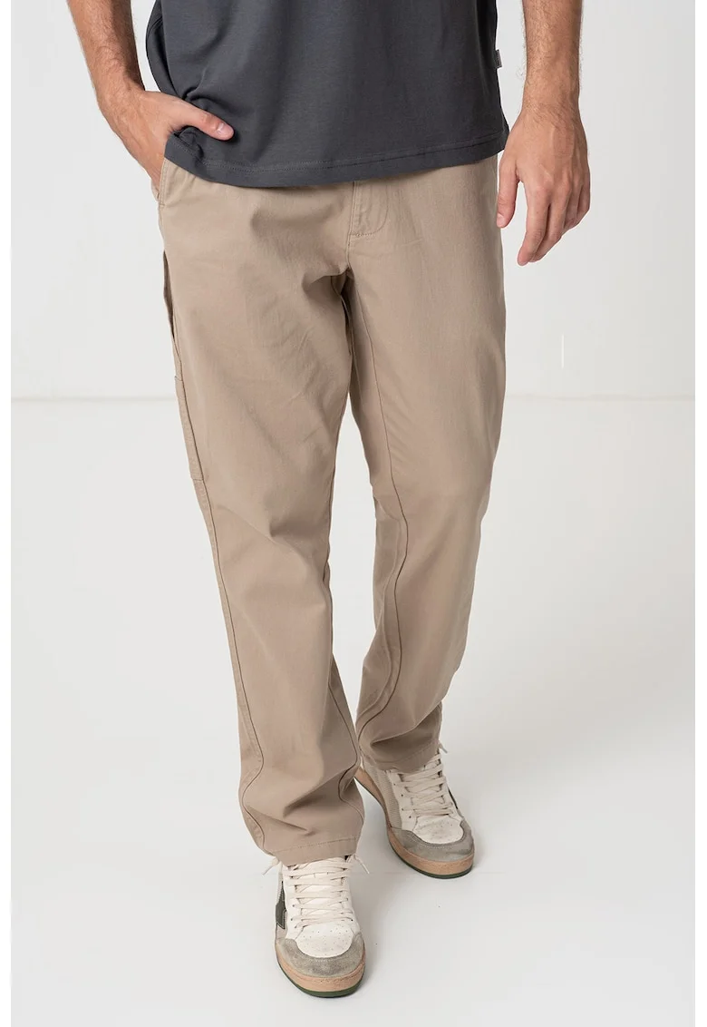 Pantaloni drepti cu buzunare multiple, Maro taupe deschis