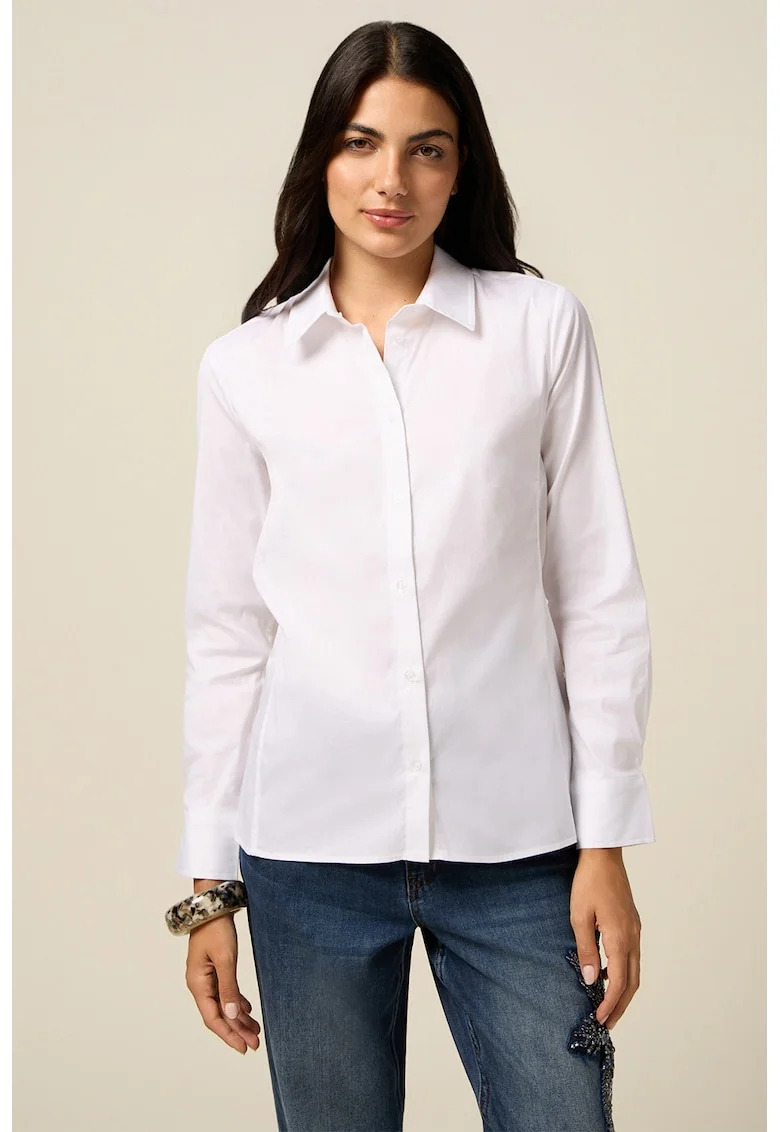 Camasa din amestec de bumbac cu model uni, Alb