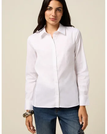 Camasa din amestec de bumbac cu model uni, Alb